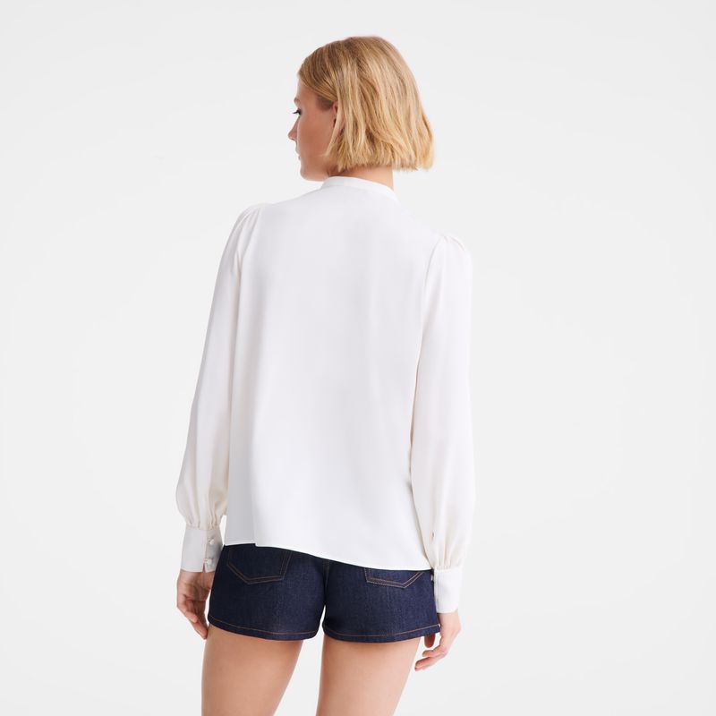 Longchamp Fluid Crepe Women Blouse Cream | Australia-372SNRPYH