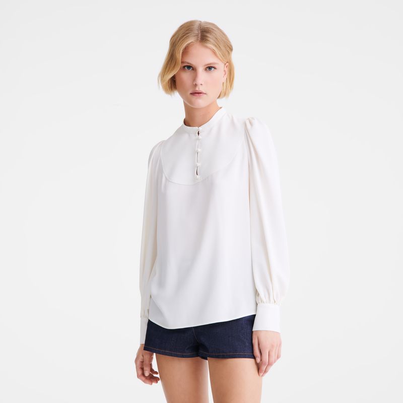 Longchamp Fluid Crepe Women Blouse Cream | Australia-372SNRPYH
