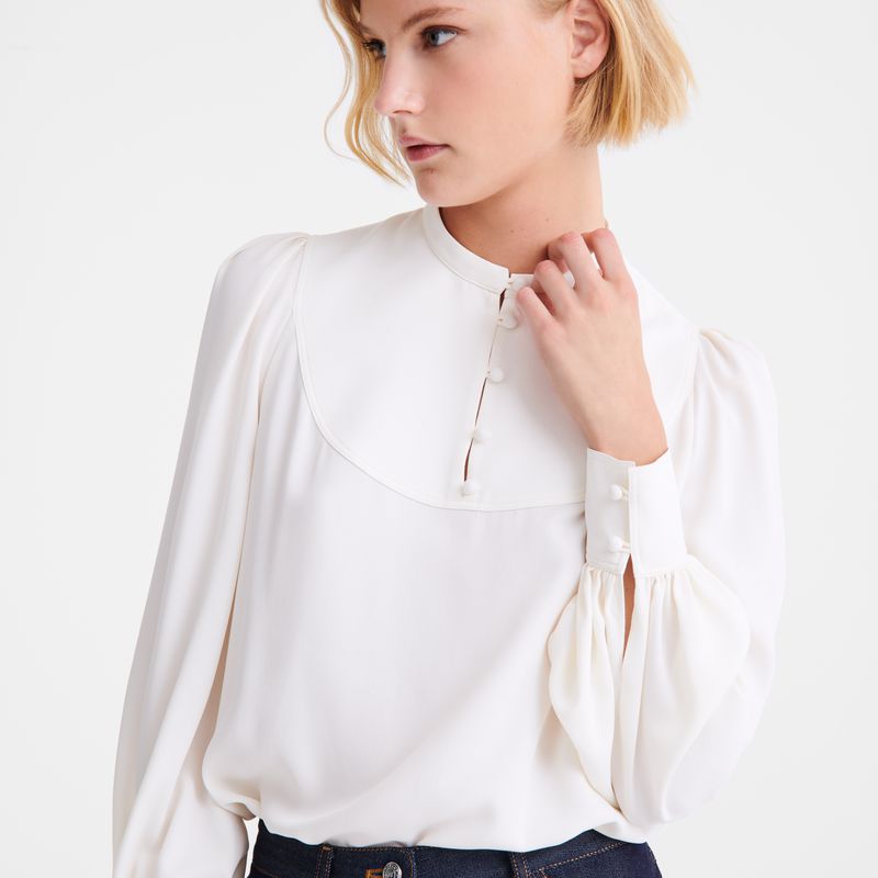 Longchamp Fluid Crepe Women Blouse Cream | Australia-372SNRPYH