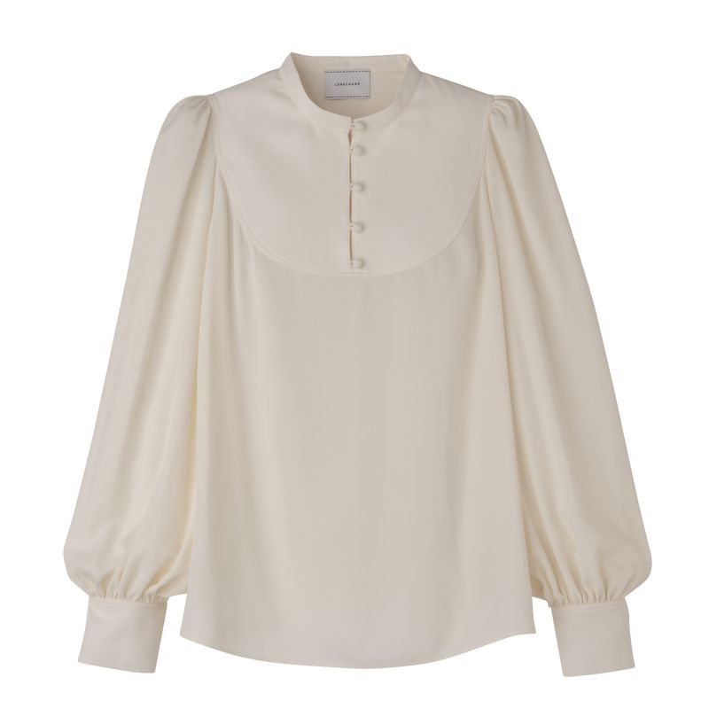 Longchamp Fluid Crepe Women Blouse Cream | Australia-372SNRPYH