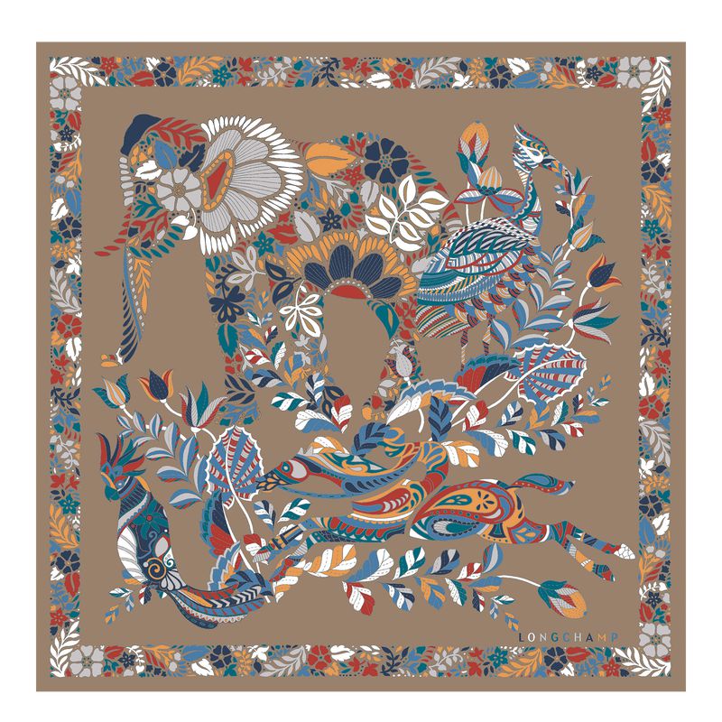 Longchamp Forêt 50 Women Scarf Brown | Australia-439MDRKPO