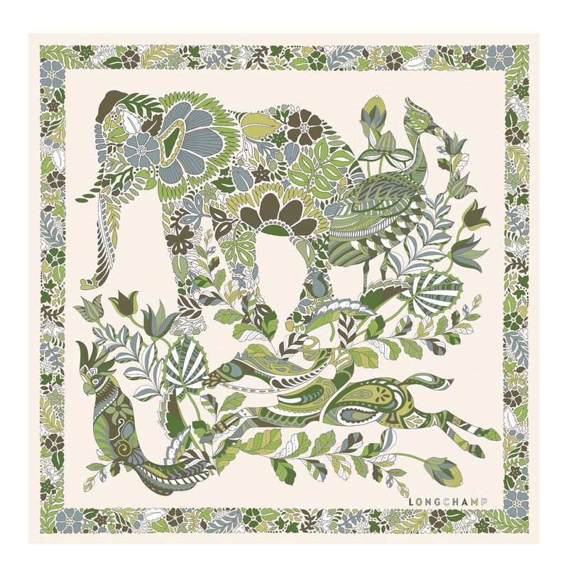 Longchamp Forêt 50 Women Scarf Green / Multicolor | Australia-940UBTOFV