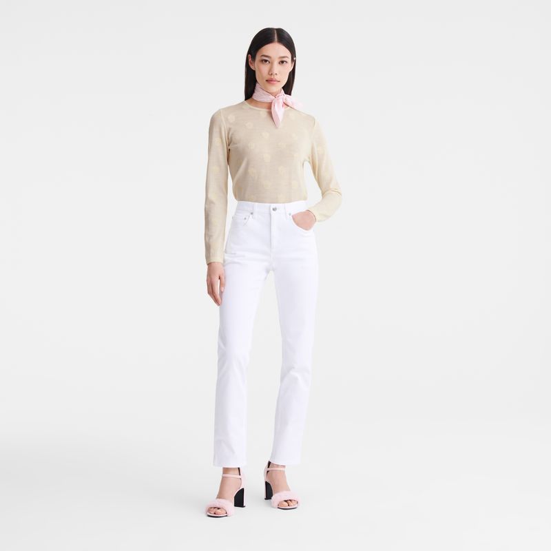 Longchamp Gabardine Women Pants White | Australia-613XNQBFR