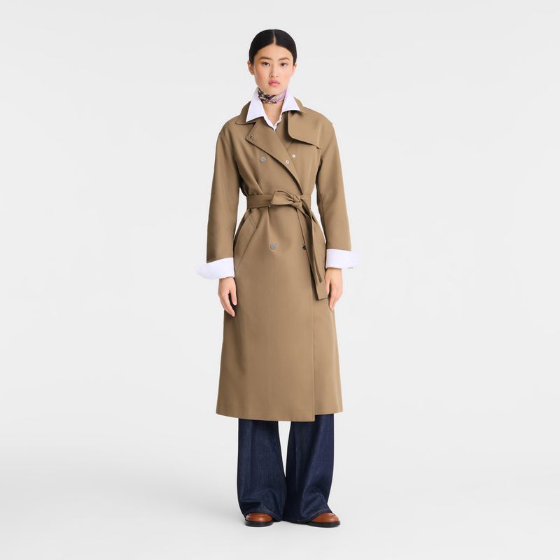 Longchamp Gabardine Women Trench Coat Brown | Australia-316THMRWU