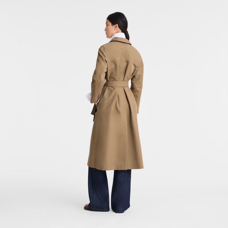 Longchamp Gabardine Women Trench Coat Brown | Australia-316THMRWU