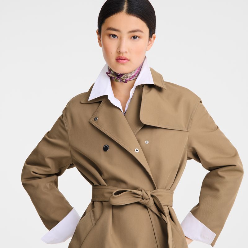 Longchamp Gabardine Women Trench Coat Brown | Australia-316THMRWU