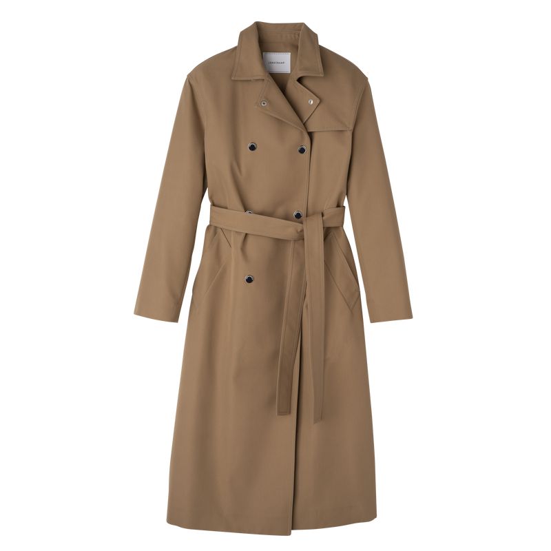 Longchamp Gabardine Women Trench Coat Brown | Australia-316THMRWU