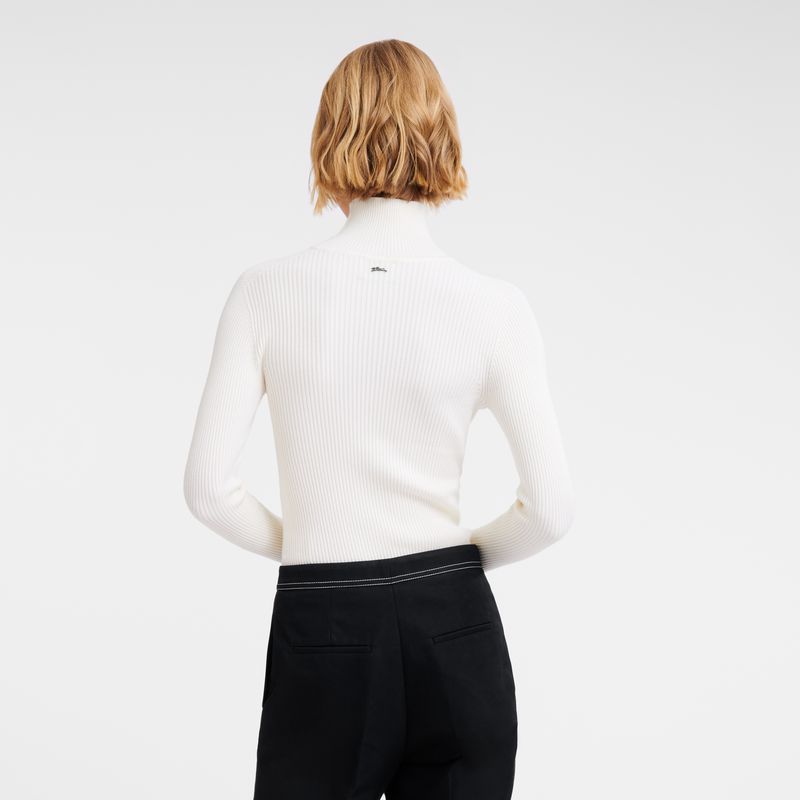 Longchamp High Collar Fitted Women Jumper Cream | Australia-046IZSKTL