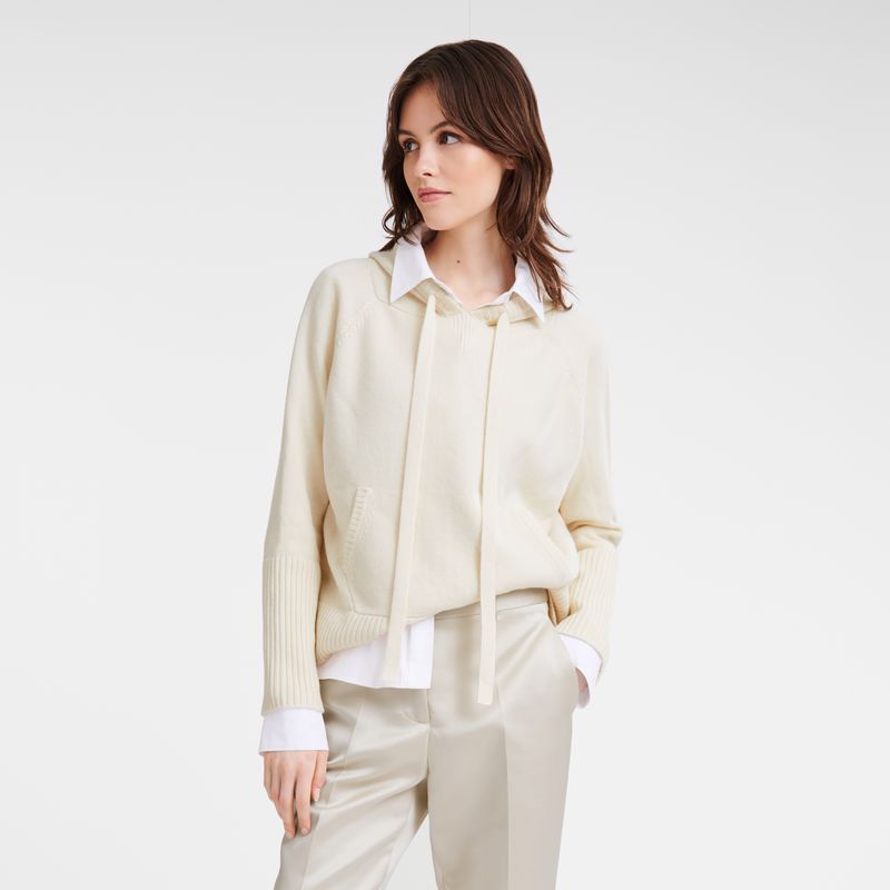 Longchamp Hoodie Women Jumper Cream | Australia-746GOEXSI
