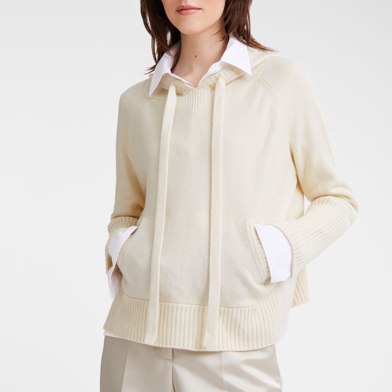 Longchamp Hoodie Women Jumper Cream | Australia-746GOEXSI