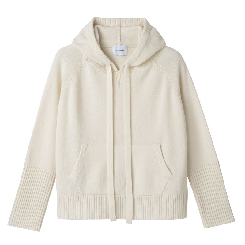Longchamp Hoodie Women Jumper Cream | Australia-746GOEXSI