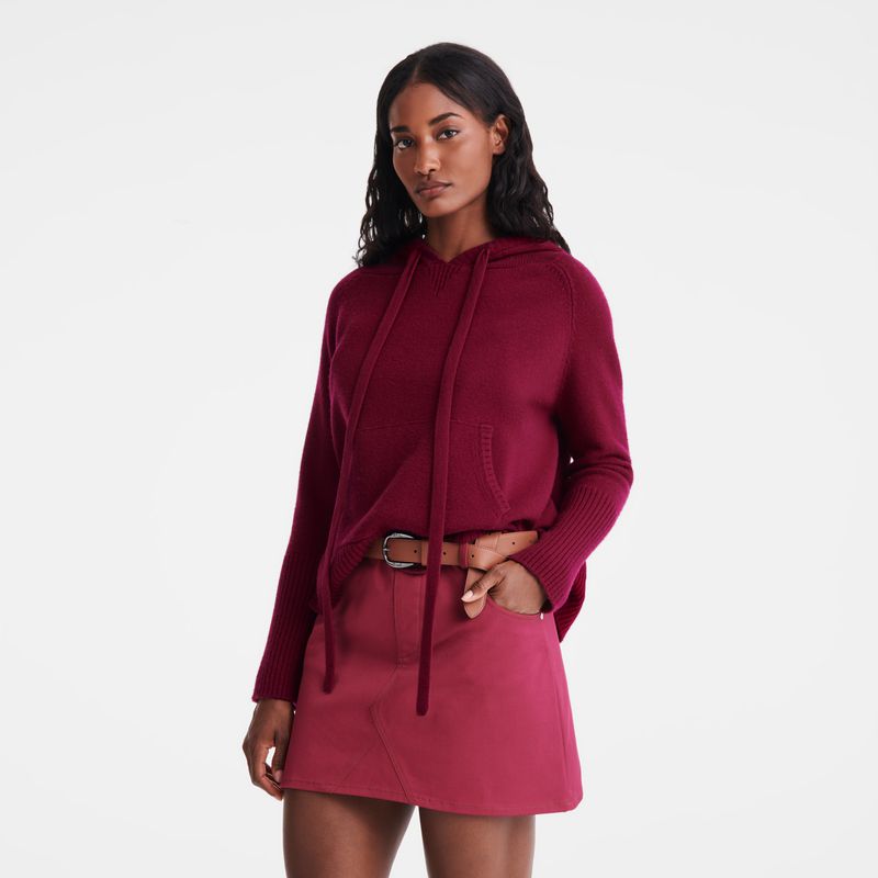 Longchamp Hoodie Women Jumper Dark Red | Australia-256YSJTIQ