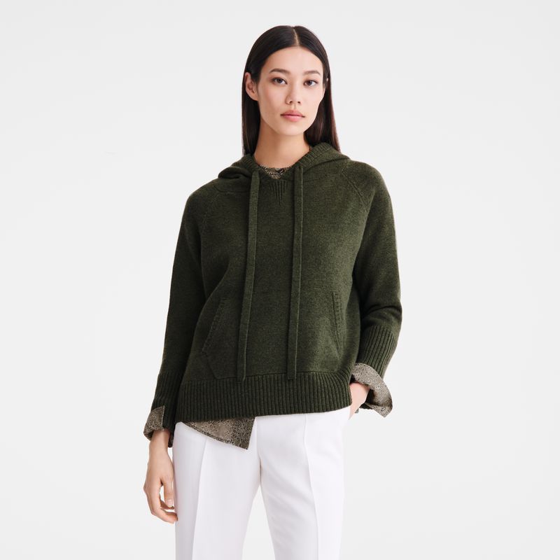 Longchamp Hoodie Women Jumper Khaki | Australia-026NDHBAV