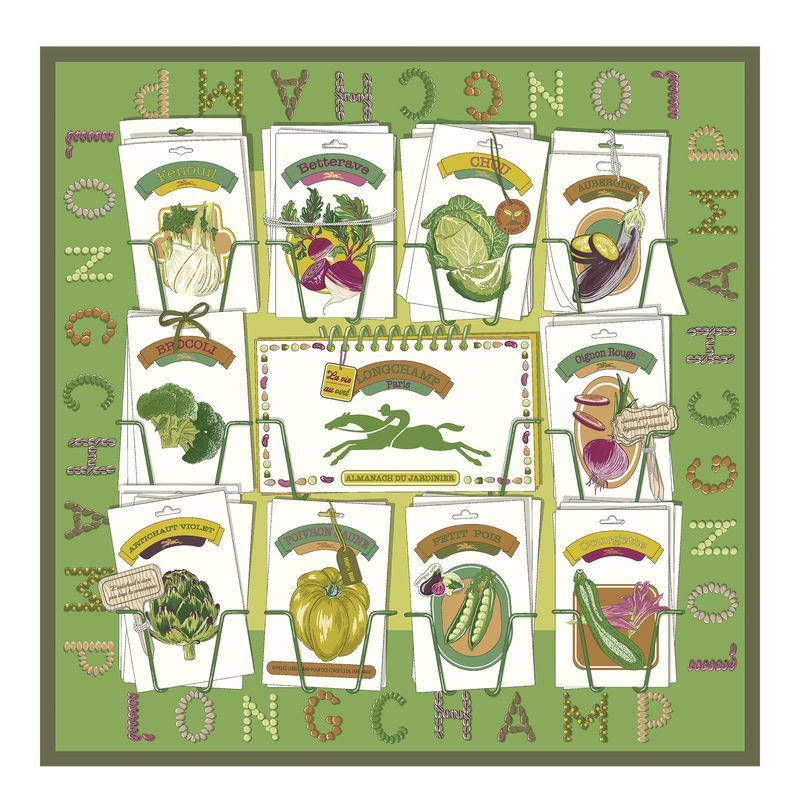 Longchamp In The Vegetable Garden 70 Women Scarf Green / Multicolor | Australia-369MPVQIK