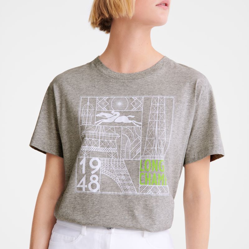 Longchamp Jersey Women T-shirt Grey | Australia-463GAUWJF