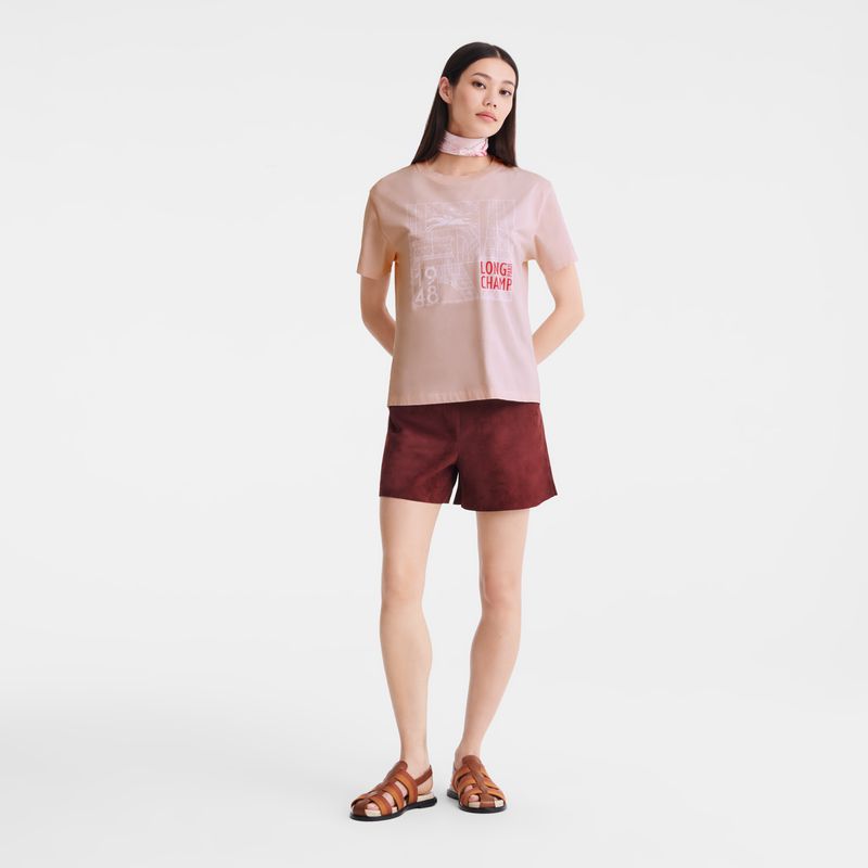 Longchamp Jersey Women T-shirt Rose | Australia-354WKUNOX