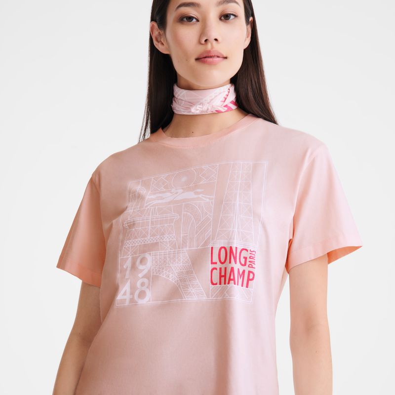 Longchamp Jersey Women T-shirt Rose | Australia-354WKUNOX