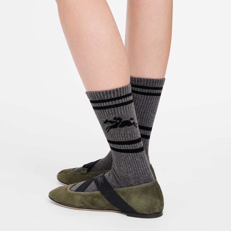 Longchamp Knit Women Socks Dark Grey | Australia-364KEBICV