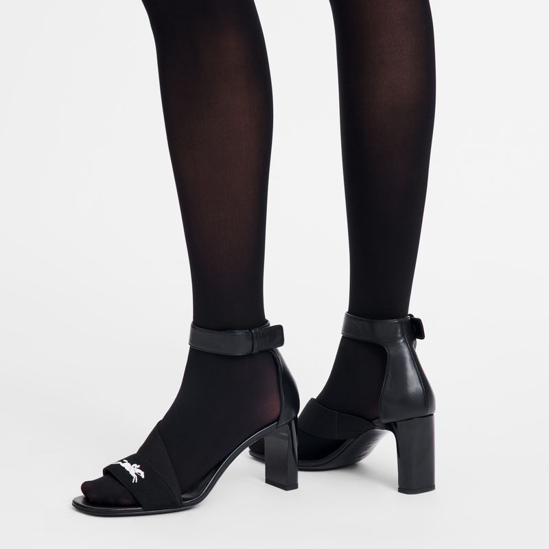 Longchamp La Baronne Heeled Women Sandals Black | Australia-623HCDTWZ