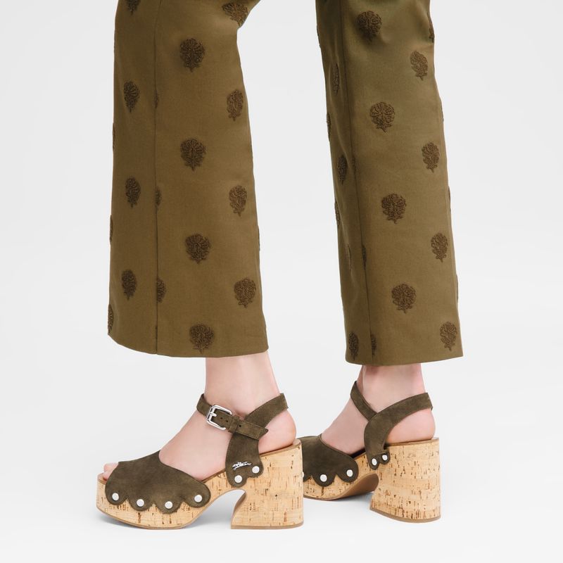Longchamp La Cigale Women Sandals Olive | Australia-743POYKBN