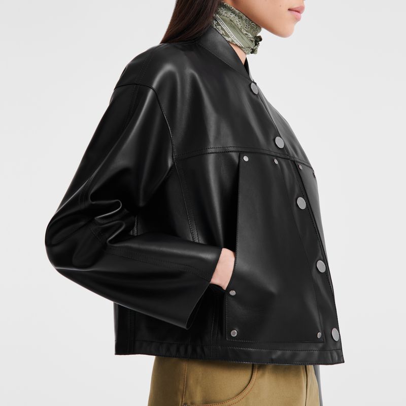 Longchamp Lambskin Women Jacket Black | Australia-036IGOKNS