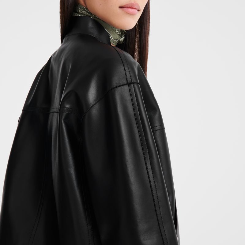 Longchamp Lambskin Women Jacket Black | Australia-036IGOKNS