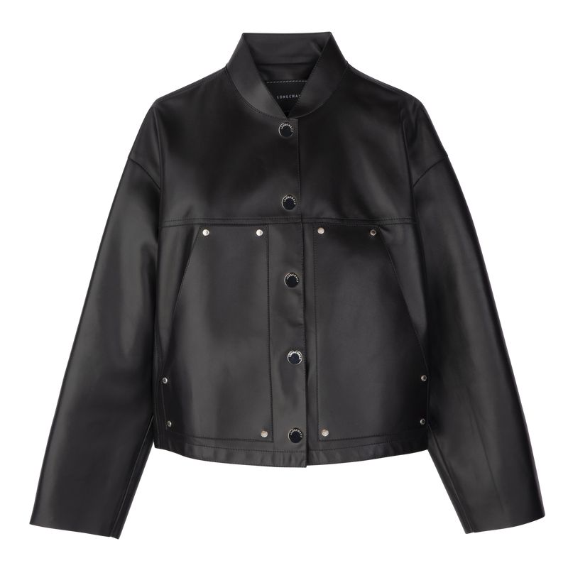 Longchamp Lambskin Women Jacket Black | Australia-036IGOKNS