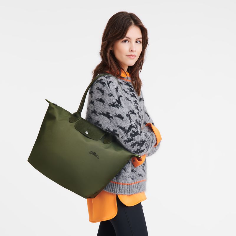 Longchamp Le Pliage Green L Women Tote Bag Dark Green | Australia-142CEASXD