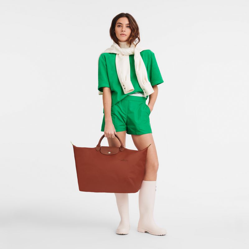 Longchamp Le Pliage Green L Women Travel Bag Brown | Australia-690ZUOGIN