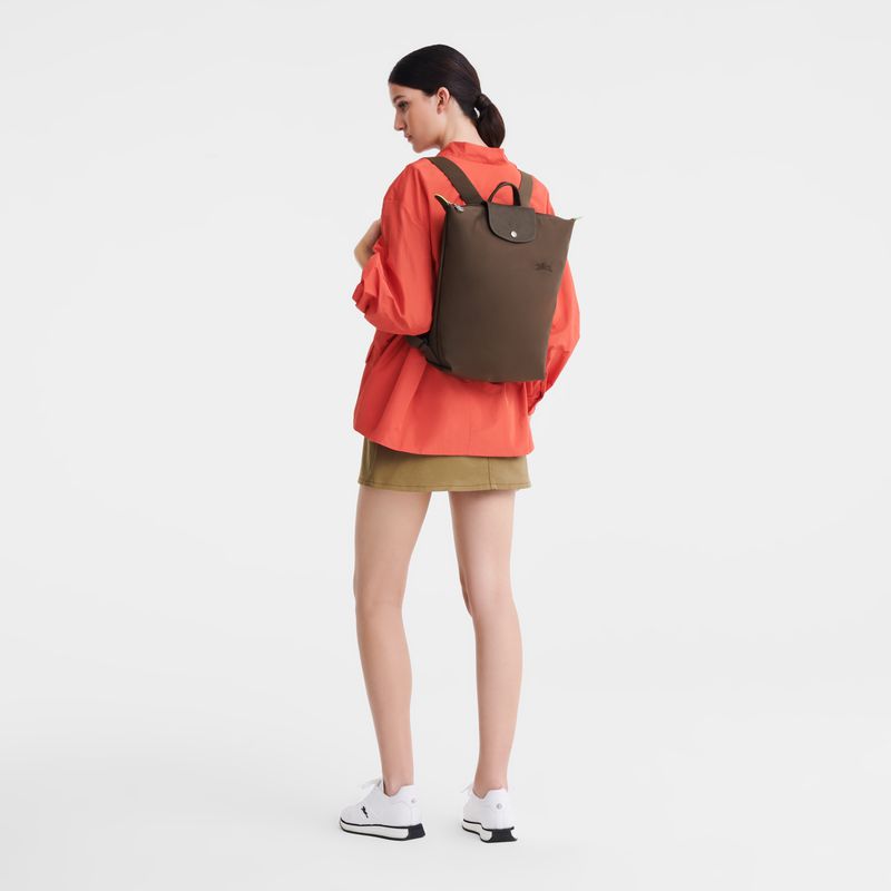 Longchamp Le Pliage Green M Men Backpack Dark Brown | Australia-097KWEOQX