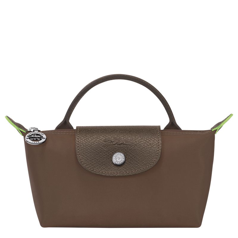Longchamp Le Pliage Green With Handle Women Pouch Dark Brown | Australia-213OEVPUQ