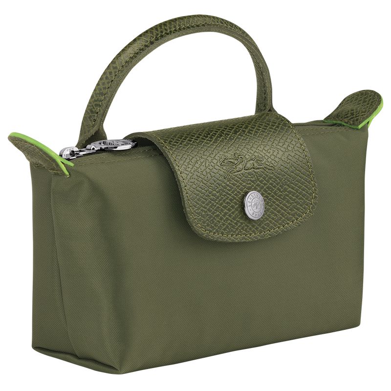 Longchamp Le Pliage Green With Handle Women Pouch Dark Green | Australia-460SVRGNW