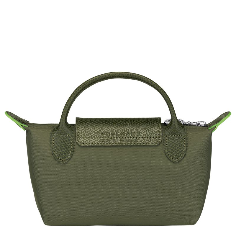 Longchamp Le Pliage Green With Handle Women Pouch Dark Green | Australia-460SVRGNW