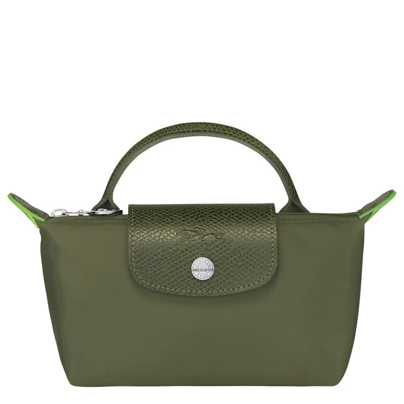 Longchamp Le Pliage Green With Handle Women Pouch Dark Green | Australia-460SVRGNW