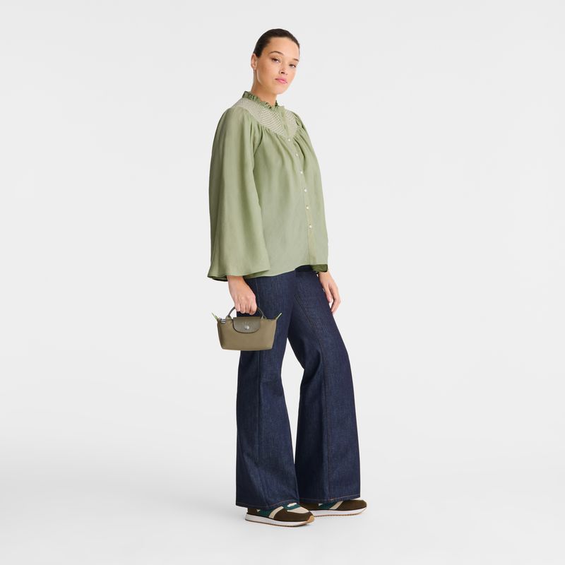 Longchamp Le Pliage Green With Handle Women Pouch Olive | Australia-745AKMQOU