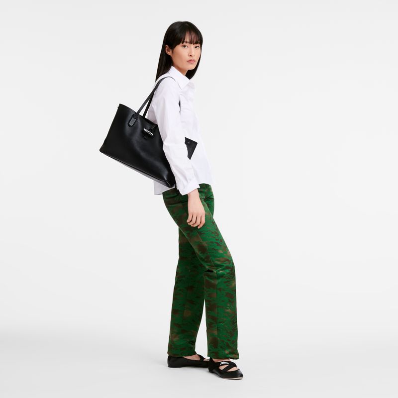 Longchamp Le Roseau Essential M Women Tote Bag Black | Australia-941ZCBFSE
