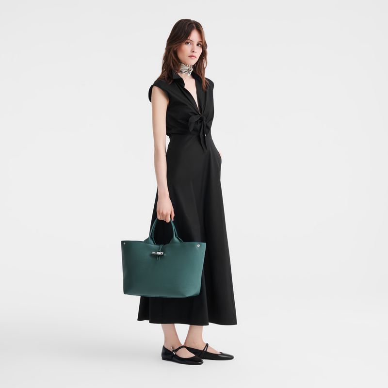 Longchamp Le Roseau L Women Handbag Blue Green | Australia-817IUNXDQ