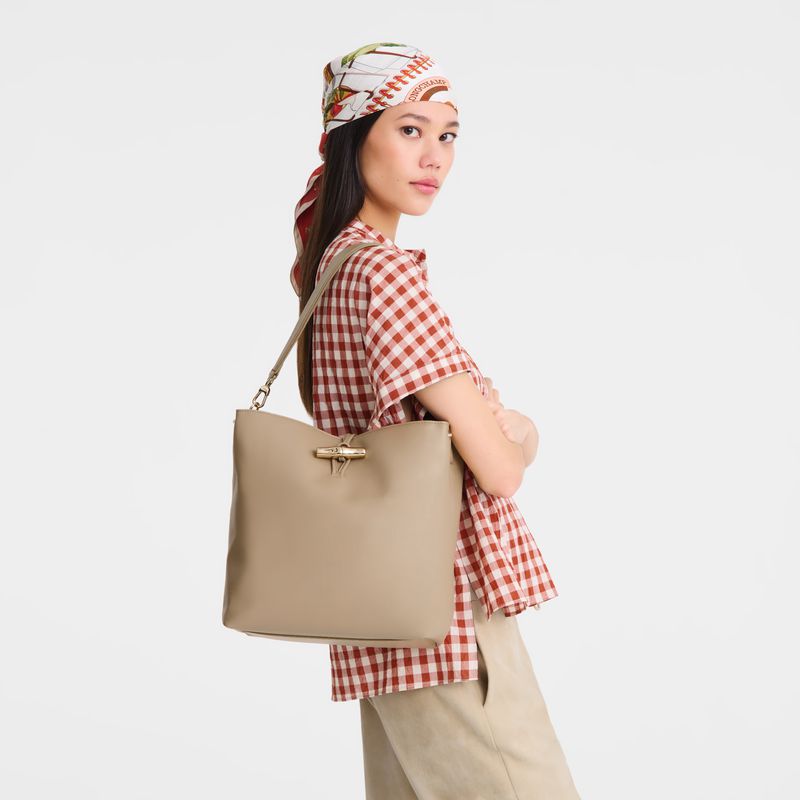 Longchamp Le Roseau M Women Hobo Bag Beige | Australia-950CBZEHA