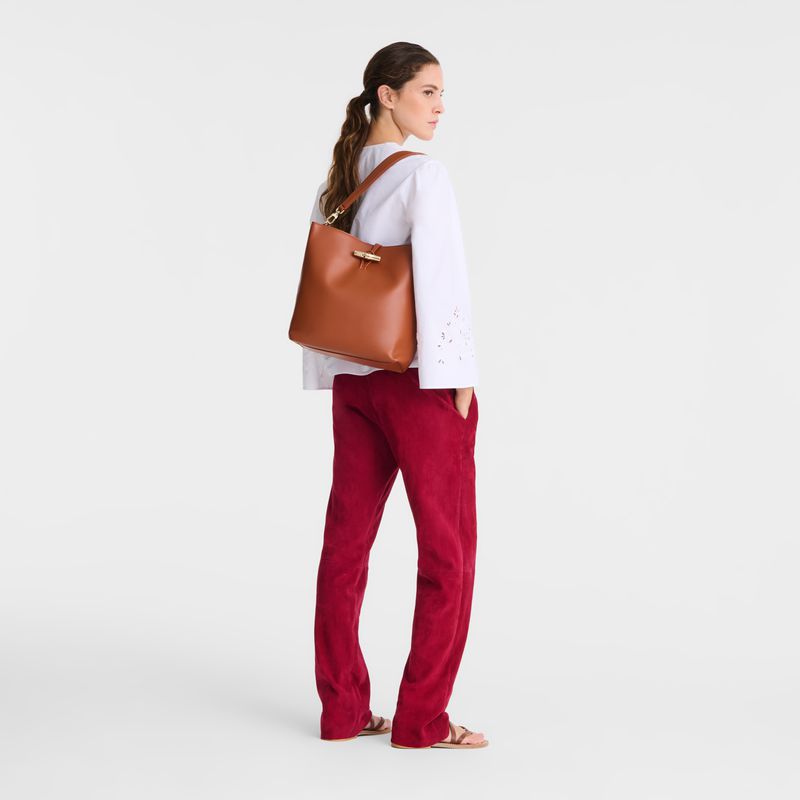 Longchamp Le Roseau M Women Hobo Bag Orange / Cream | Australia-693GVBKRI