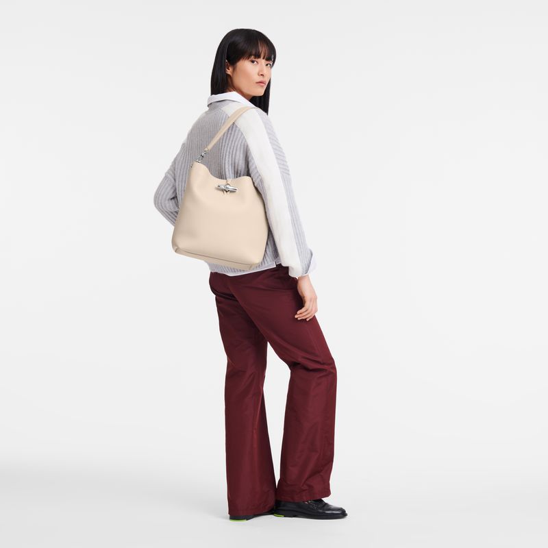 Longchamp Le Roseau M Women Shoulder Bag Beige | Australia-357VKLSYI