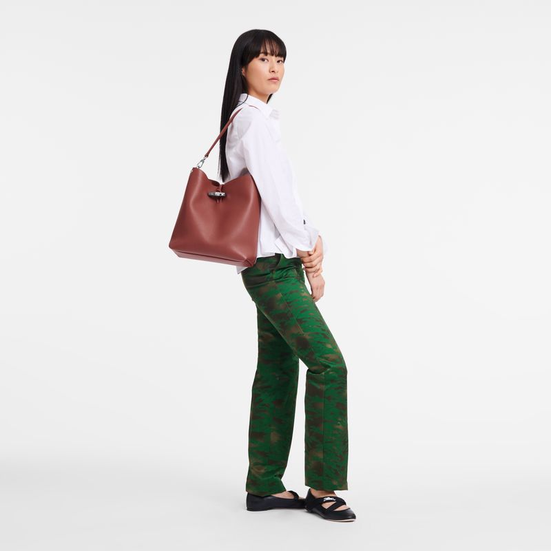 Longchamp Le Roseau M Women Shoulder Bag Brown | Australia-526UYHPKC