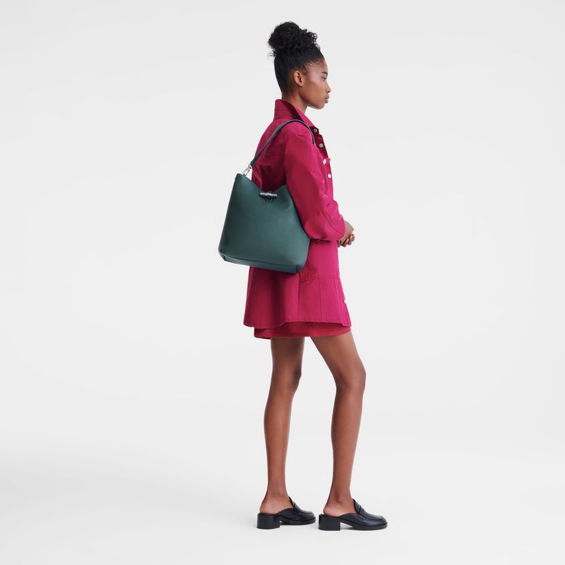 Longchamp Le Roseau M Women Shoulder Bag Blue Green | Australia-492ARBYEG
