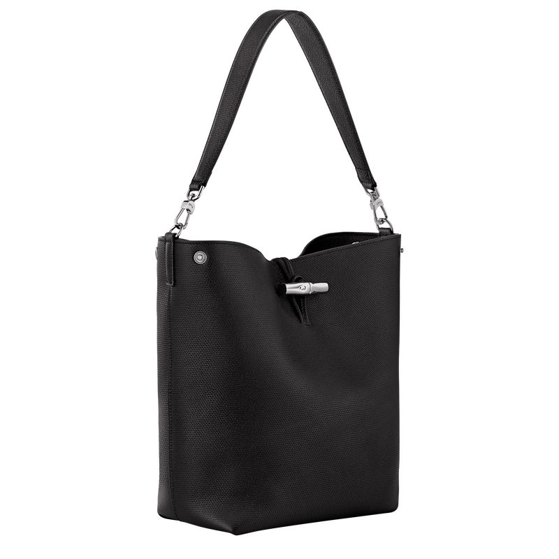 Longchamp Le Roseau M Women Shoulder Bag Black | Australia-694PBFHEK