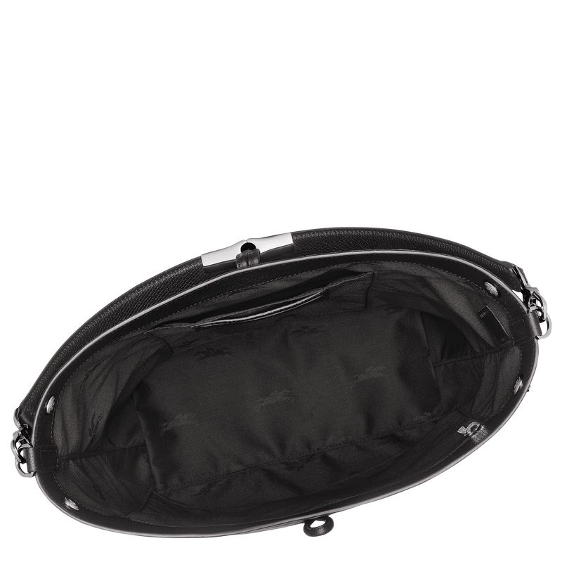 Longchamp Le Roseau M Women Shoulder Bag Black | Australia-694PBFHEK
