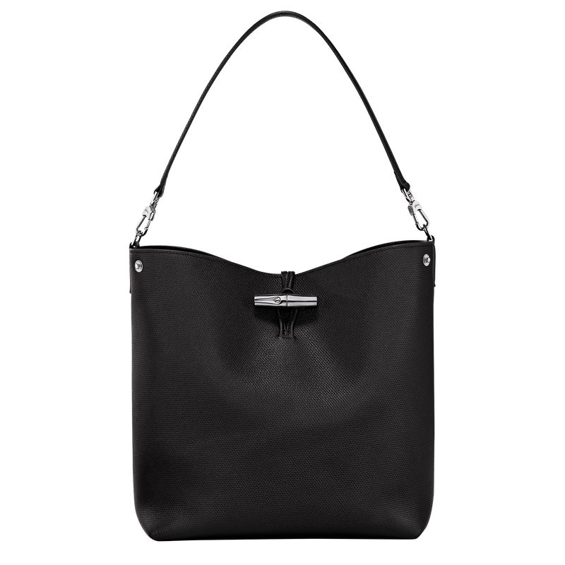 Longchamp Le Roseau M Women Shoulder Bag Black | Australia-694PBFHEK