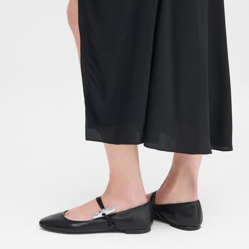 Longchamp Le Roseau Women Ballerinas Black | Australia-107RPSYON