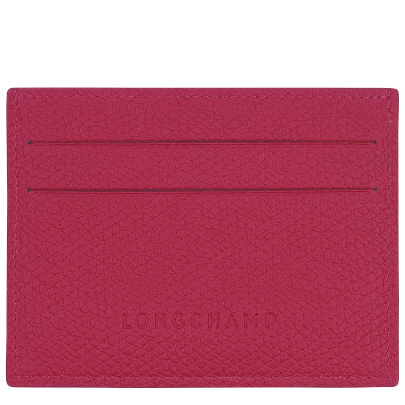 Longchamp Le Roseau Women Card Holder Dark Pink | Australia-834MOALYT