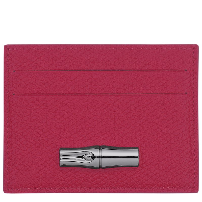 Longchamp Le Roseau Women Card Holder Dark Pink | Australia-834MOALYT