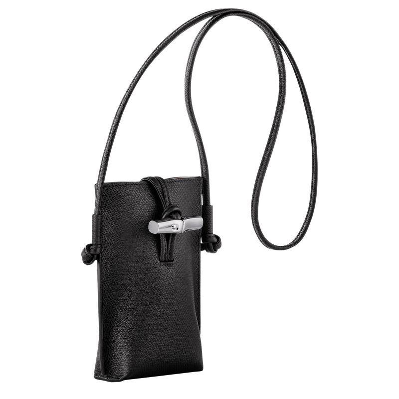 Longchamp Le Roseau Women Phone Case Black | Australia-209ACZSYQ