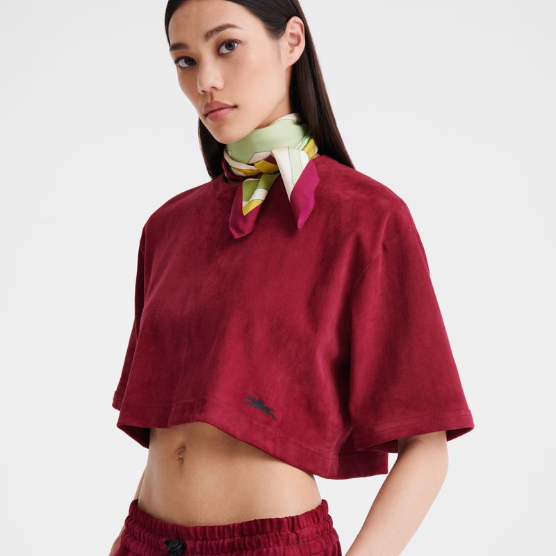 Longchamp Leather Crop Women Top Dark Red | Australia-726AROPUT